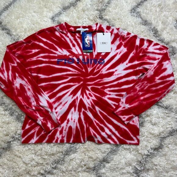NBA PISTONS DETROIT Red and White Tie-Dye Shirt - Picture 2 of 9